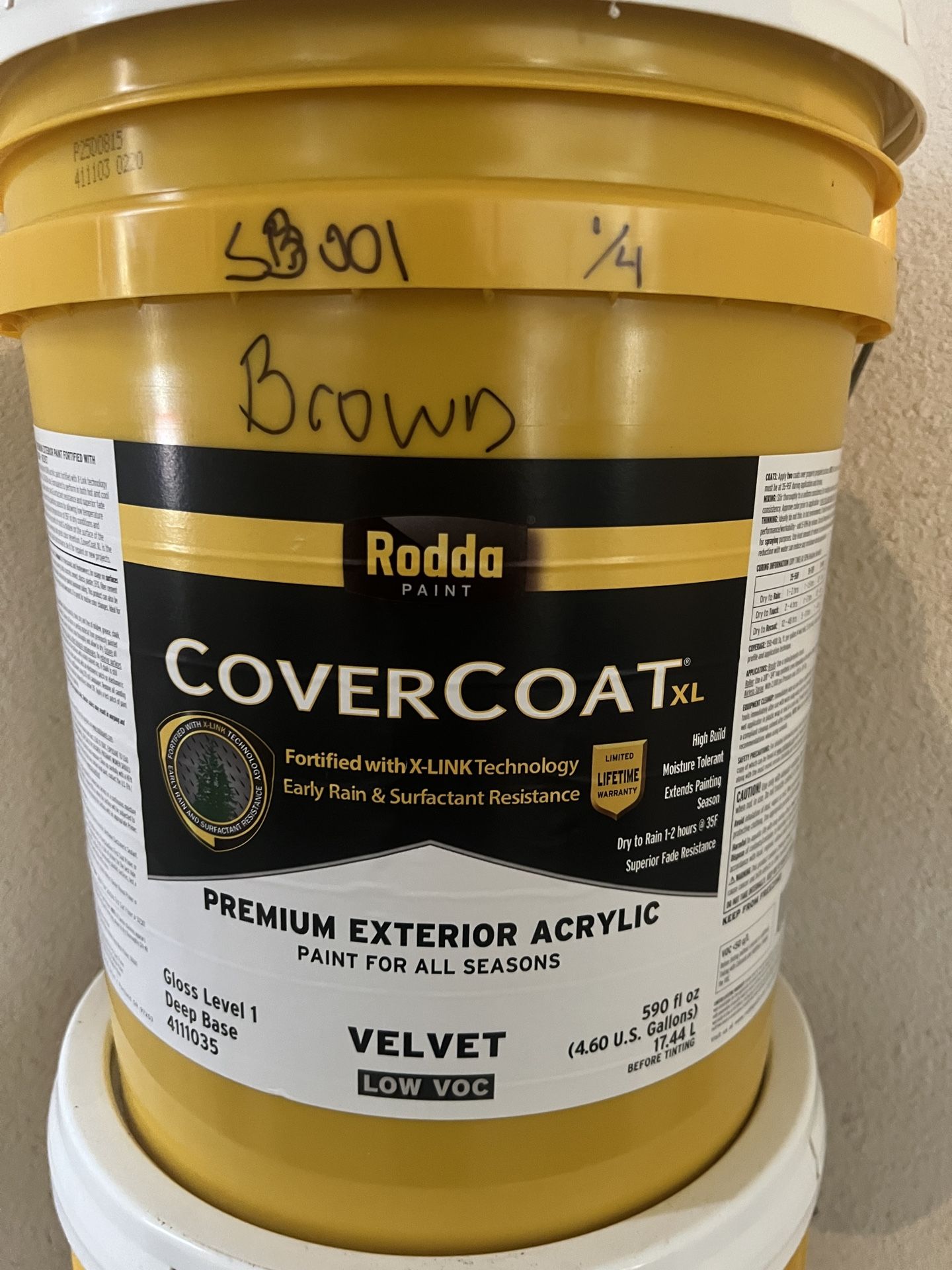 Rodda CoverCoat XL – 5 Gallons – Velvet Exterior Acrylic – Brown (NEW)