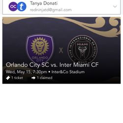 Soccer Ticket  Orlando Vs. Inter Miami Tonight may 15th 