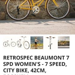 Retrospec BeaumontYellow 7 Speed Women's City Bike!! Looks Brand New Basicly Is , It's Been Hung Up on A Bike Rack, Awaiting Its New Owner!!