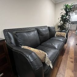 Black Genuine Leather Sofa 