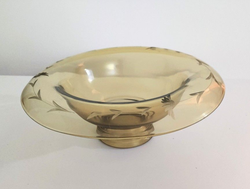 Etched Glass/Rolled Edge Amber Bowl