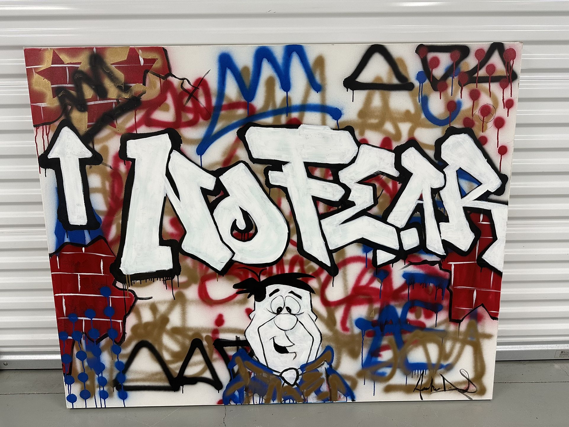 Large Original Graffiti Street Art Canvas w/ Fred Flintstone - 60”x48”