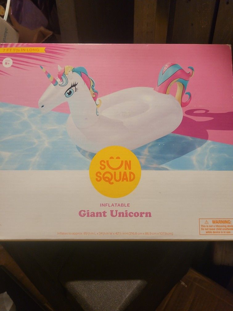 SUMMER-Time SALE Inflatable Giant Unicorn Sun Squad, Aquarium Blue, Pool Float for Kids and Adults, Party Floatie and Ride-On Raft for Summer Fun