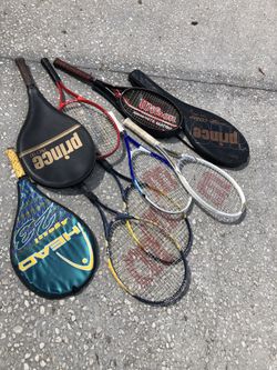 Selling set of (9) assorted tennis rackets (Wilson, Serena, etc)