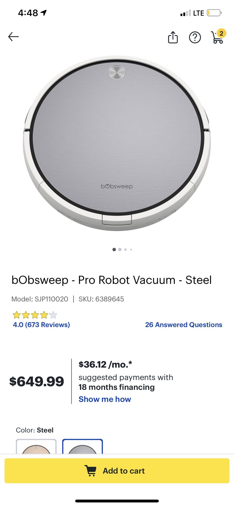 Pro Robot Vacuum Bobsweep