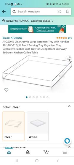 Clear Acrylic Large Ottoman Tray With Handles 18x18x2