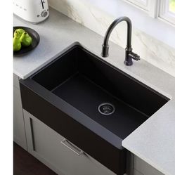 Karran Farmhouse/Apron-Front Quartz Composite 34 in. Single Bowl Kitchen Sink