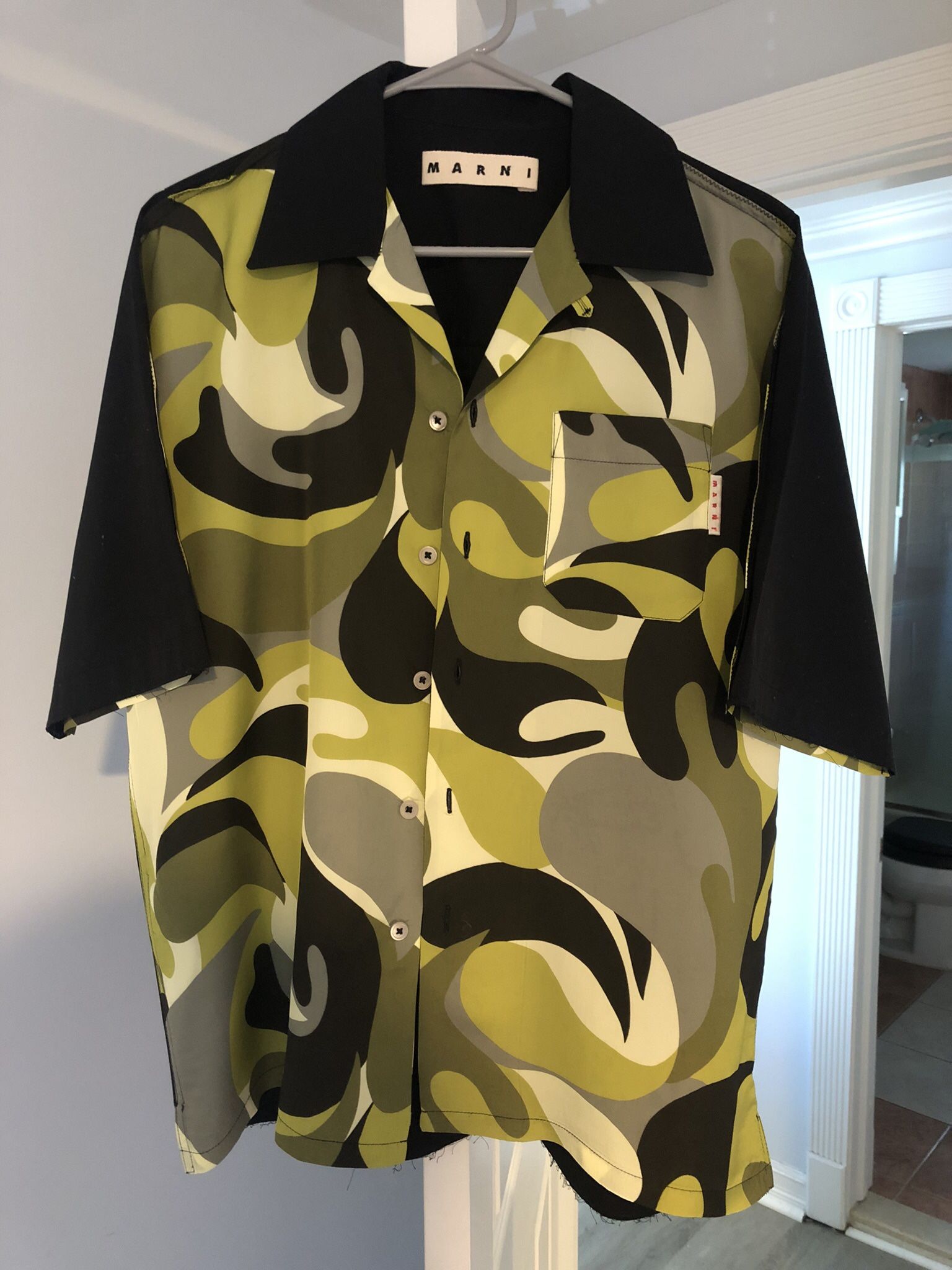 50S CAMO PRINT, MIXED MATERIAL BOWLING SHIRT