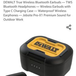 DEWALT True Wireless Bluetooth Earbuds - TWS Bluetooth Headphones Wireless Earbuds with Type C Charging Case - Waterproof Wireless Earphones - Jobsite