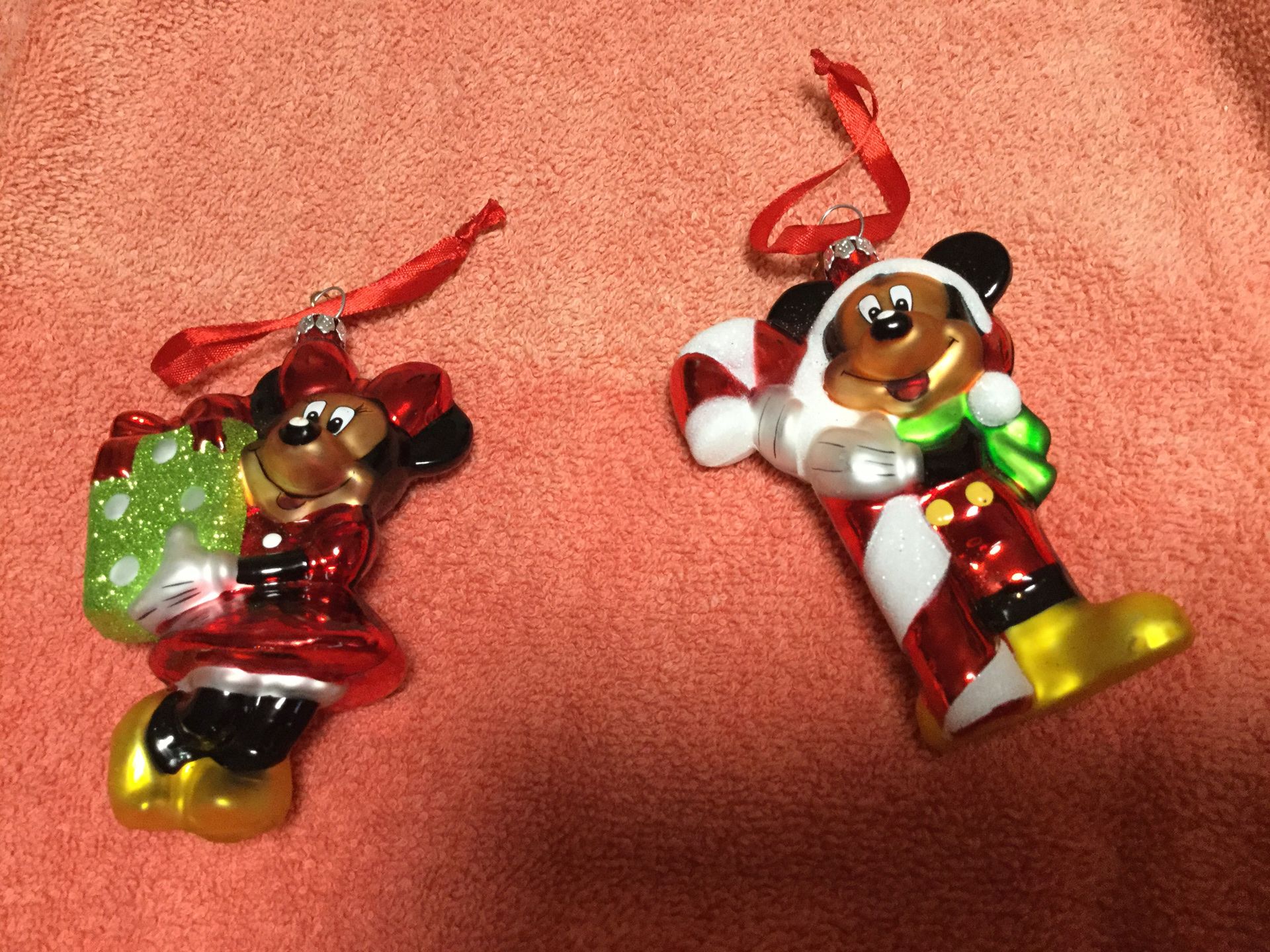 Disney sketchbook mickey and minnie blown glass ornaments. Retired 2014