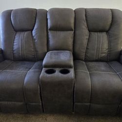 Reclining Loveseat Sofa with Cup Holders & Storage Console – Good Condition