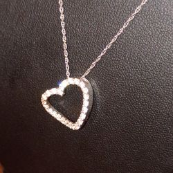 14k White Gold DO CZ Necklace & Charm