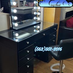 Black Vanity Dresser Led Lights With Chair
