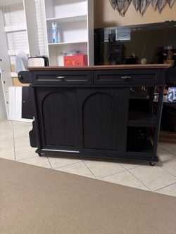 47” Black Kitchen Island with extension wood top