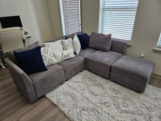 Gray Fabric Sectional Sofa with Ottoman