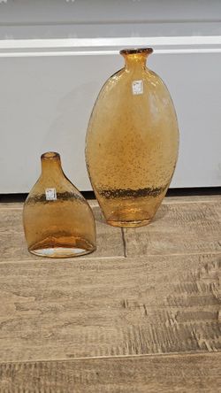 Vintage Global Amici Amber Bubble Glass Vase Set - Made in Italy (Set of 2)