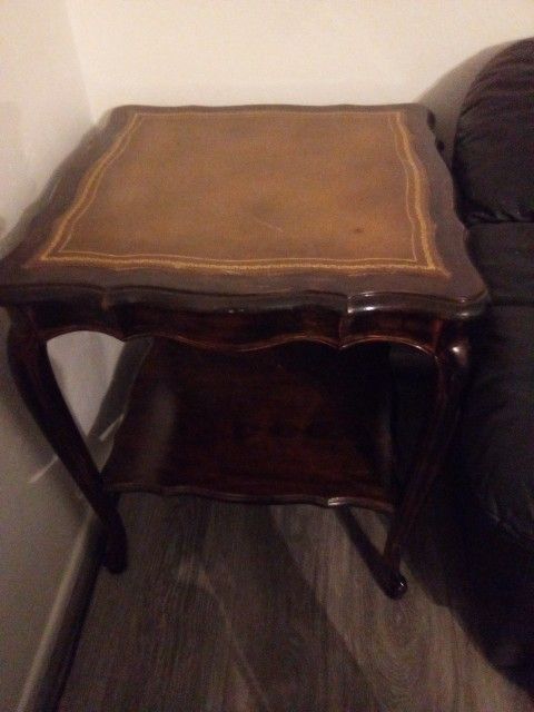 Antique Side Table w Leather Inset