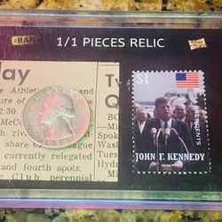 PRESIDENT KENNEDY 1/1 1961 SILVER QUARTER / STAMP / RELIC  2020 THE BAR CARD