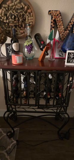 Metal Wine Rack Table with Wood Top