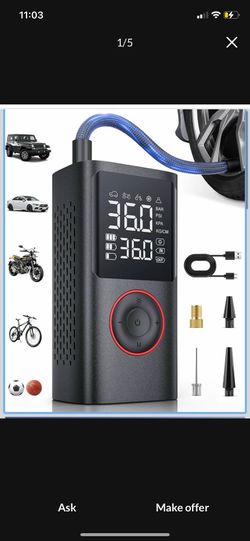 Tire Inflator Portable Air Compressor, 150 PSI Cordless Bike Pump, Air Pump for Auto, Motorcycle, Bicycle, Balls with Pressure Gauge, LED Light & Car