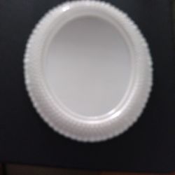 White Hobnail Oval Mirror 