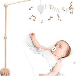 Baby Crib Mobile Arm Wooden Holder 30 Inch Beech Hangers With Rotating Music Box
