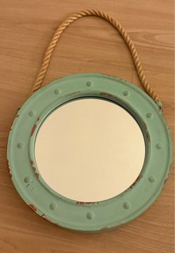 Rustic Green Nautical Style Round Hanging Mirror