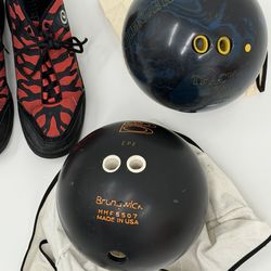 Bowling Gear Lot - 2 Balls (Brunswick + Track Silencer), Shoes, Rolling Bag