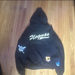 Flognaw Black Pullover Hoodie Graphic Logo Print Camp Flog Gnaw Patch S