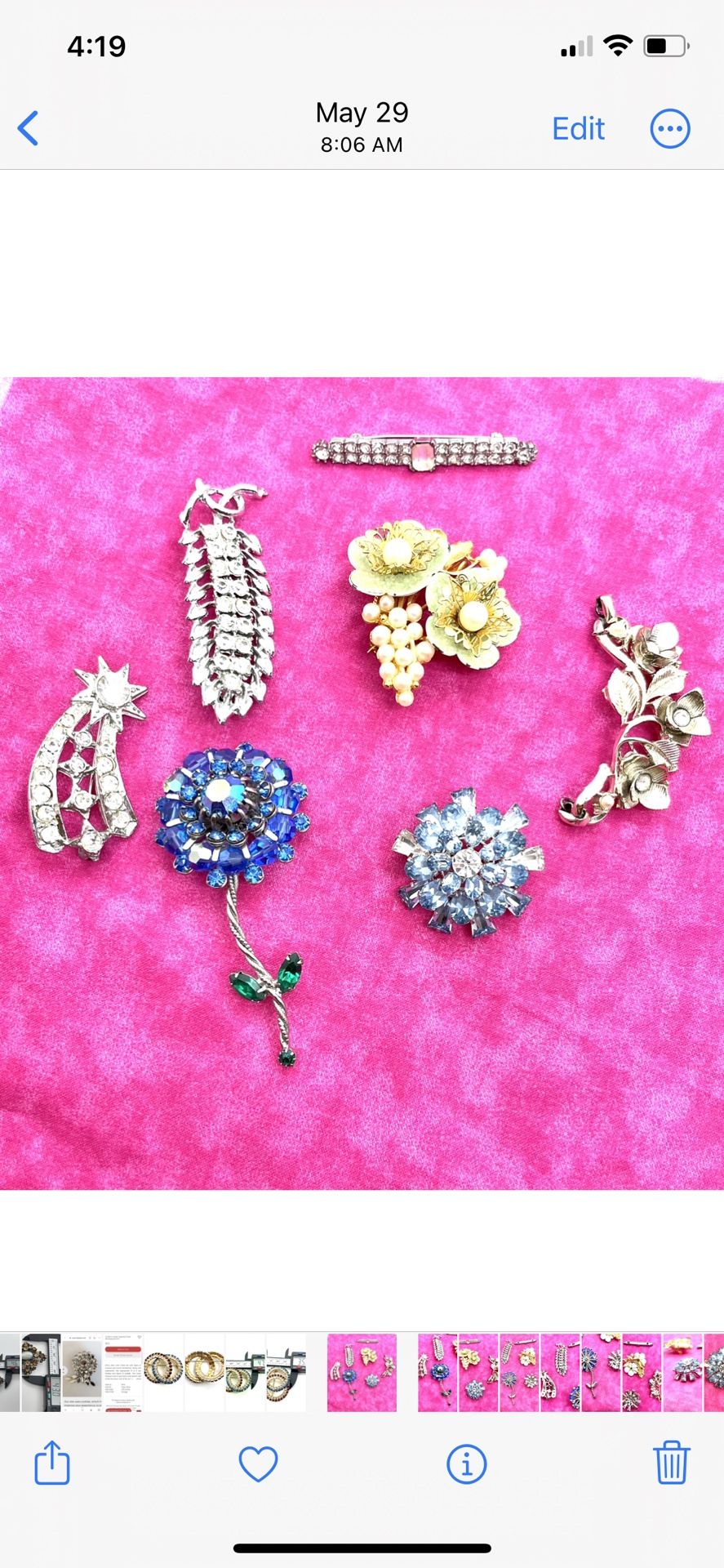 Lot Of 7 Vintage Icy Rhinestone Brooches