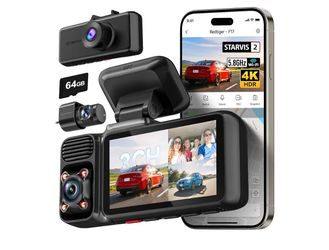 REDTIGER F17 4K 3 Channel Dash Cam, STARVIS 2 IMX675 HDR, 2160P+1080P+1080P Front Inside and Rear Triple Car Camera with 64GB Card, 5.8GHz WiFi GPS, I