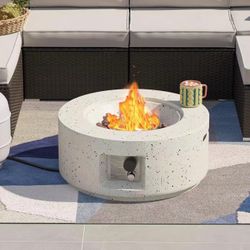 SUNBURY Outdoor 28 Inch Propane Fire Pit Table, 40,000 BTU Spotted White Patio Gas Fire Table w Lava Rocks, Waterproof Cover