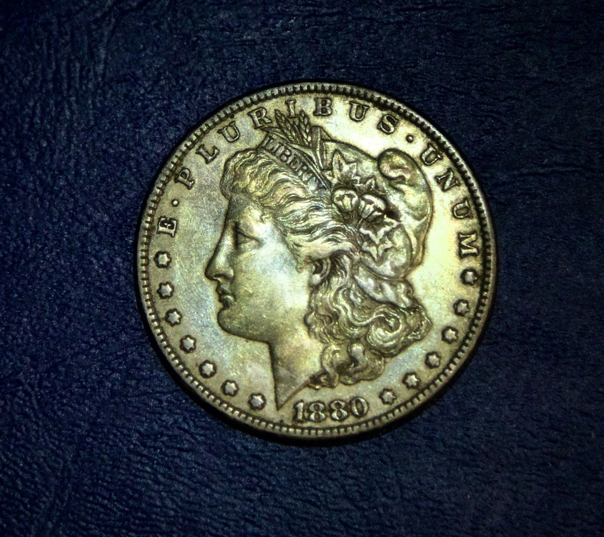 1880 āPā AU Morgan Silver dollar w Toning