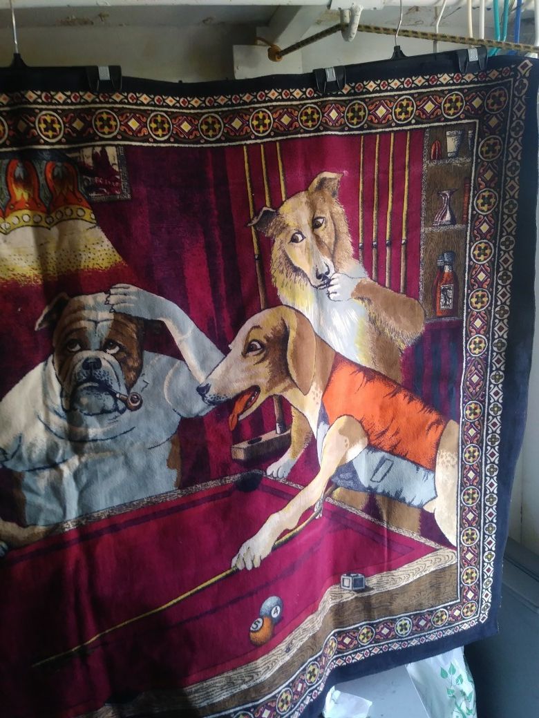 Vintage "Jack the Ripper" wall tapestry Dogs playing pool
