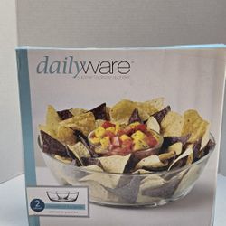 Dailyware Glass Chip & Dip Bowl Set – 2 Piece Serving Bowl – New in Box