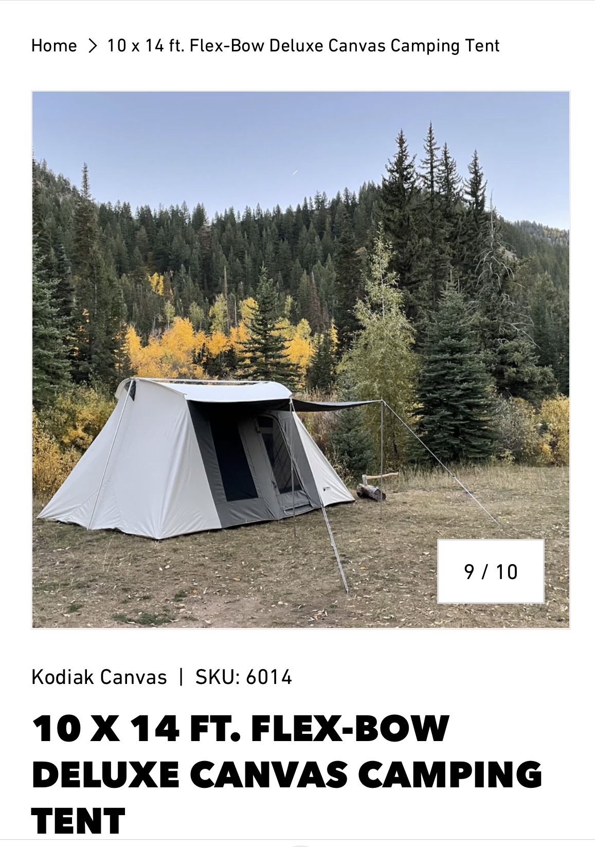 Kodiak canvas 10 X 14 FT. FLEX-BOW DELUXE CANVAS CAMPING TENT