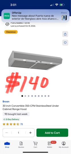 Broan 30 inch Convertible 350-CFM StainlessSteel Under Cabinet Range Hood