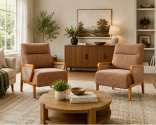 Set of 2 Brown Faux Leather Accent Chairs