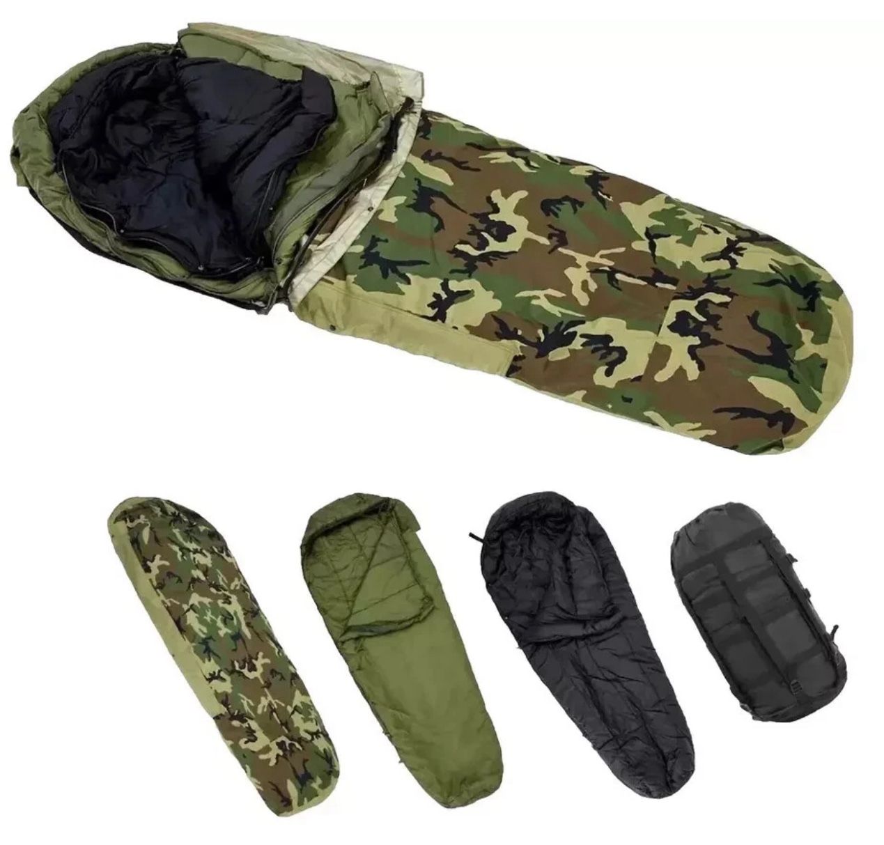 US Military 4 Piece Modular Sleeping Bag Sleep System. One Time Use Only.