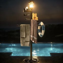 Pool Outdoor Towel Rack with Solar Light
