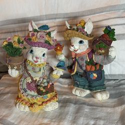 2 10'' Vintage Resin Easter Bunnies