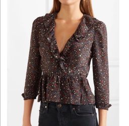 Women’s Madewell Patriotic Silk Ruffle Hem Starry Night Blouse