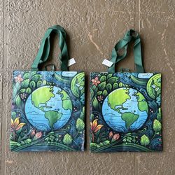 2 Brand new globe and flowers Earth Day reusable bags