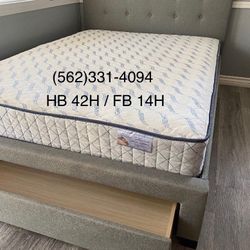 New Queen Size Gray Bed W/Storage & New Mattress 