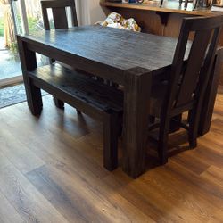 Farm Style Table 2 Chairs, Two Benches And Two Extensions