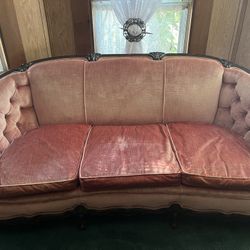 Vintage Possibly Antique Coral Couch 6’ 3” Length 32” Tall and 33” Width