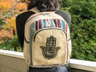 Colorful Nepali Hemp Bag with Hand of Hamsa: Sustainable Style Statement
