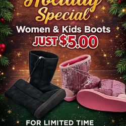 Women’s Black Winter Boots/ Kids Pink Sequin Winter Boots
