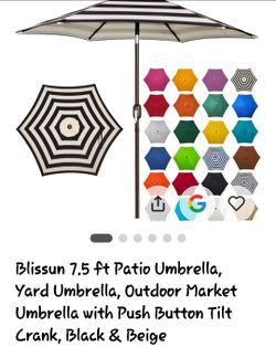 Blissun 7.5 ft Patio Umbrella Black & Beige