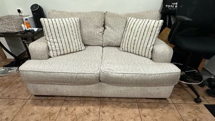 Beige Fabric Loveseat with ottoman